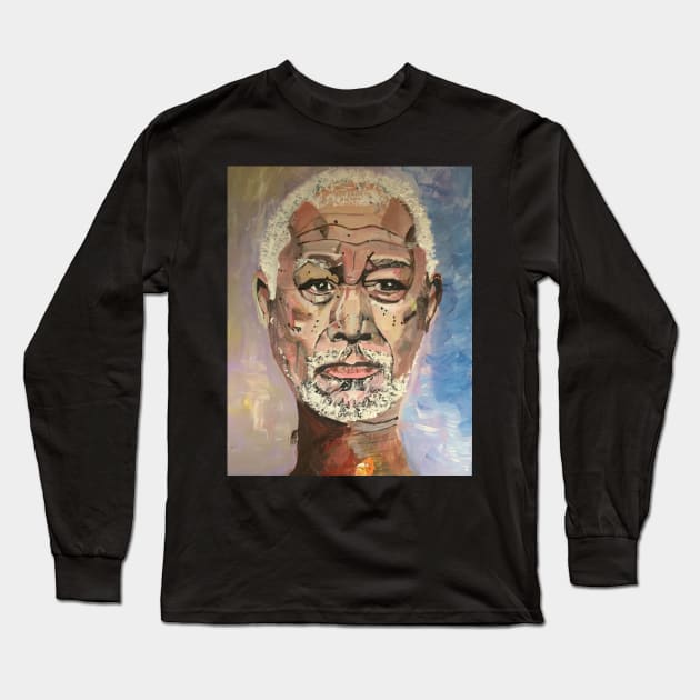 A Portrait of Morgan Freeman, Mug, Wall Art Long Sleeve T-Shirt by DeniseMorgan